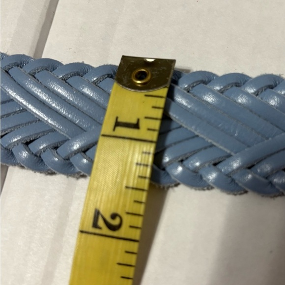J Crew Leather Braided Sky Blue Belt with Gold Buckle - Picture 8 of 10